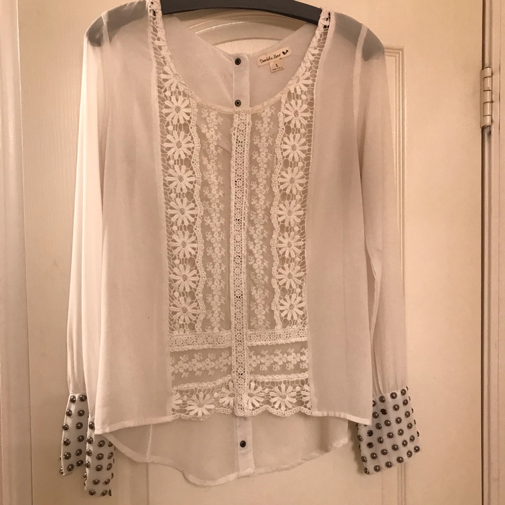 Cream lace sheer blouse